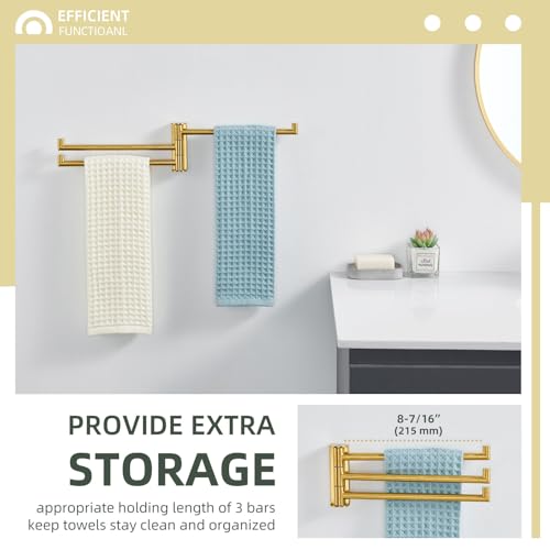 Angle Simple Swivel Hand Towel Rack, SUS 304 Stainless Steel Foldable 3 Towel Holder Bars for Bathroom Kitchen, Brushed Dark Gold - Image 4