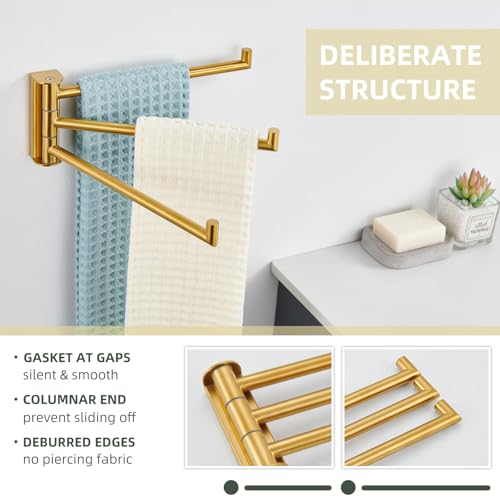 Angle Simple Swivel Hand Towel Rack, SUS 304 Stainless Steel Foldable 3 Towel Holder Bars for Bathroom Kitchen, Brushed Dark Gold - Image 5