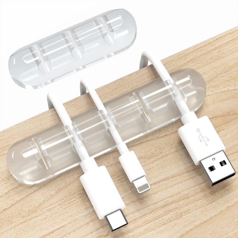 INCHOR Cord Organizer, Clear Cable Clips Cable Management, Cable Organizers USB Cable Holder Wire Organizer Cord Clips, 2 Packs Cord Holder for Desk Car Home and Office (5, 3 Slots) - Image 1