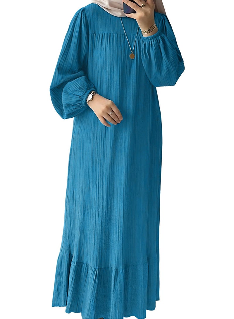Muslim Dresses for Women One-Piece Long Sleeve Round Neck Islamic Prayer Dress Abaya Kaftan Dubai Casual Dress  - Image 1