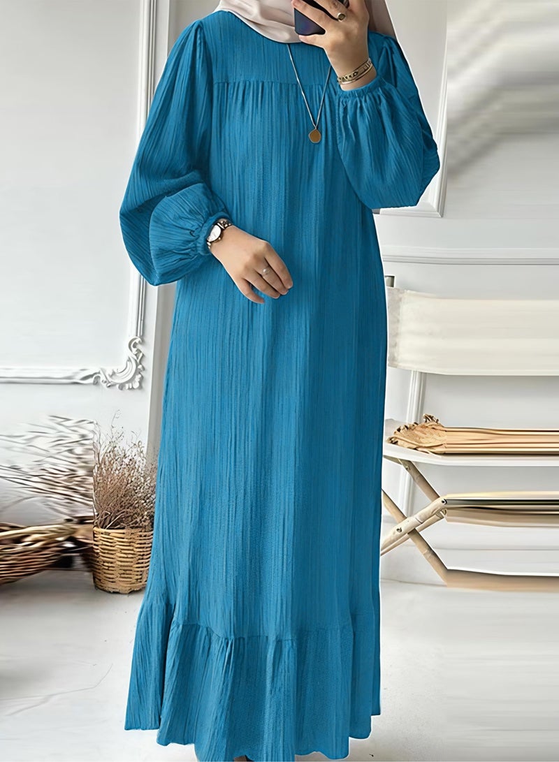 Muslim Dresses for Women One-Piece Long Sleeve Round Neck Islamic Prayer Dress Abaya Kaftan Dubai Casual Dress  - Image 3