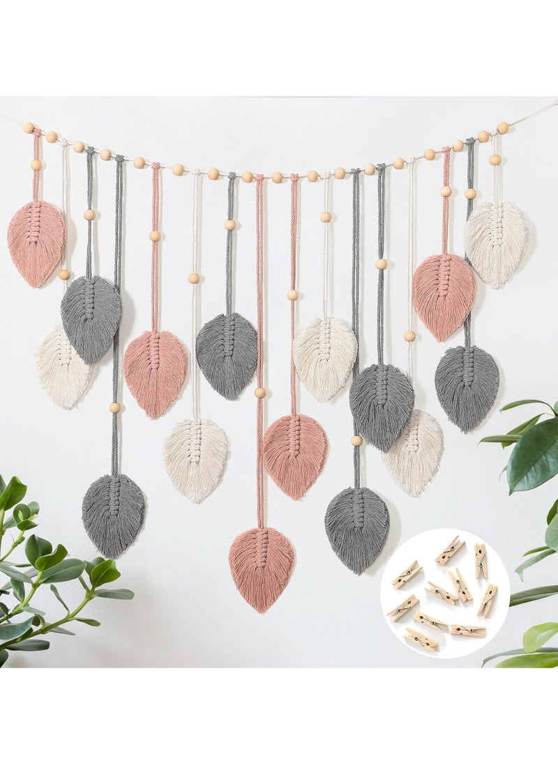 انتيكيانو بساط مكرمية كبير للتعليق على الحائط بتصميم بوهو مزخرف باوراق شجر نسيج منسوج لغرفة النوم وغرفة المعيشة الاطفال بينك - Image 1