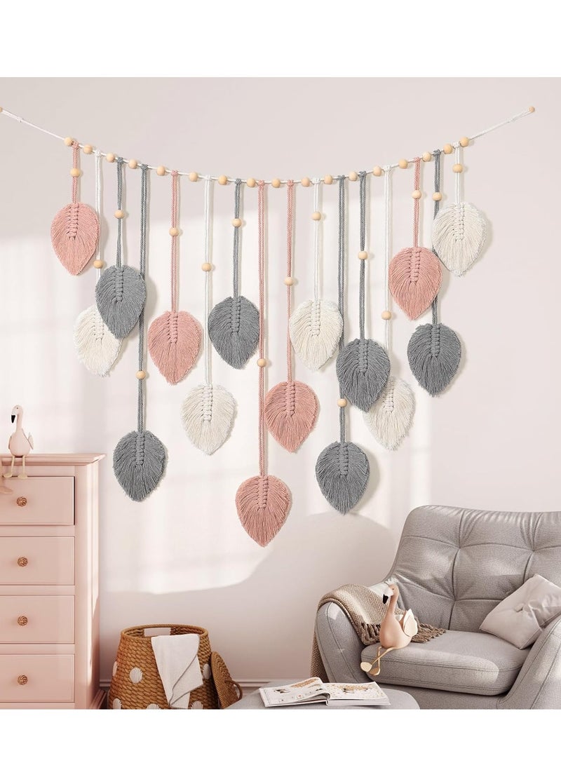 انتيكيانو بساط مكرمية كبير للتعليق على الحائط بتصميم بوهو مزخرف باوراق شجر نسيج منسوج لغرفة النوم وغرفة المعيشة الاطفال بينك - Image 2