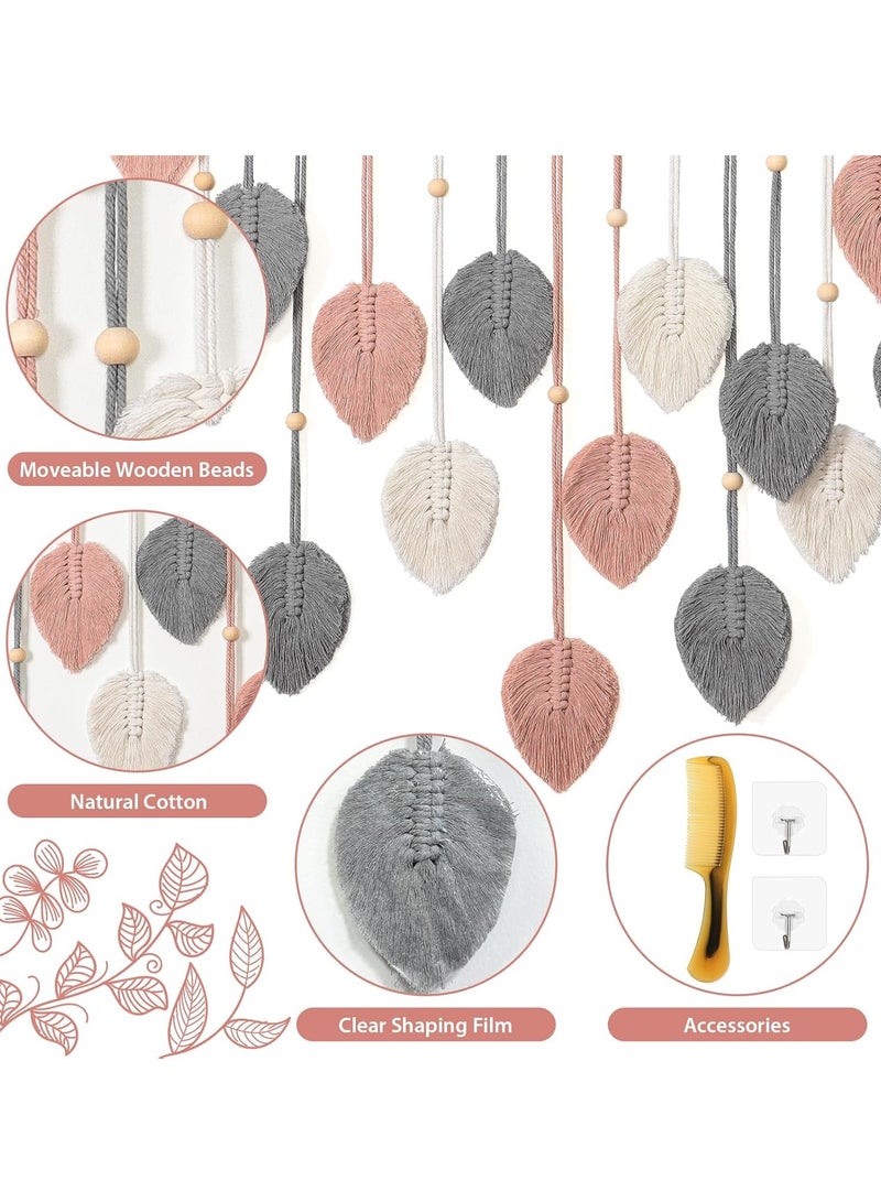 انتيكيانو بساط مكرمية كبير للتعليق على الحائط بتصميم بوهو مزخرف باوراق شجر نسيج منسوج لغرفة النوم وغرفة المعيشة الاطفال بينك - Image 3