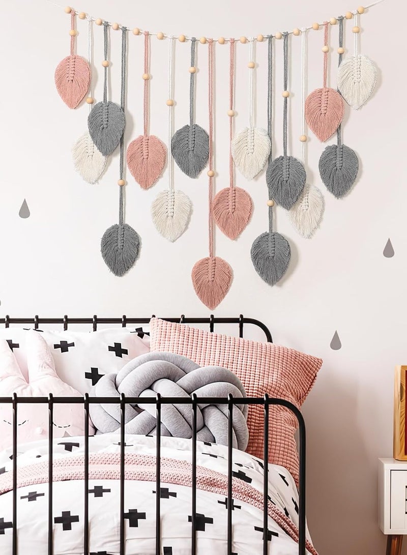 انتيكيانو بساط مكرمية كبير للتعليق على الحائط بتصميم بوهو مزخرف باوراق شجر نسيج منسوج لغرفة النوم وغرفة المعيشة الاطفال بينك - Image 5