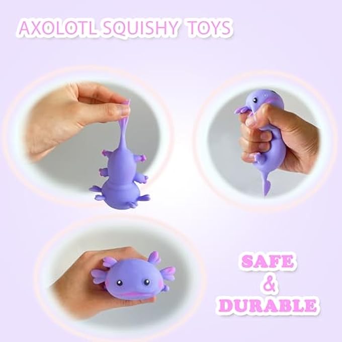ZTATU Axolotl Squishy Stress Balls for Adults & Kids (1PCS) Sensory Fidget Toys Squeeze Dough Ball, Party Favors Stress Toy for Office, School, Travel, Easter Basket Stuffers (Purple) - Image 4