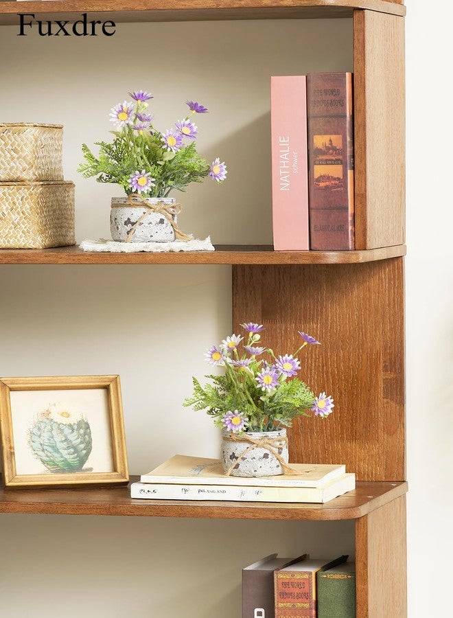 Fuxdre Daisy Artificial Flowers in Cement Vases 2Pcs,Daisies Faux Flowers Farmhouse Home Coffee Table Bookshelf Office Desk Decorations Kitchen Dining Room Fake Plants Indoor(Purple) - Image 4