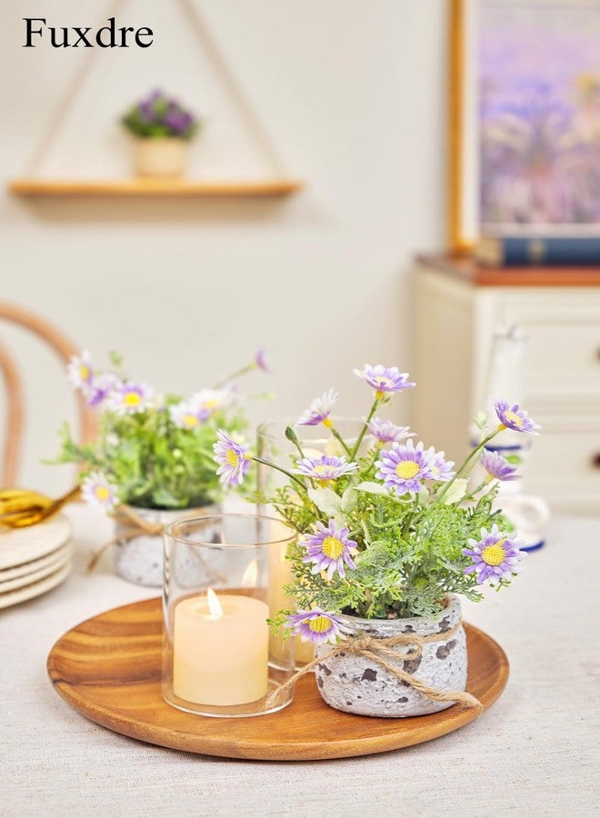 Fuxdre Daisy Artificial Flowers in Cement Vases 2Pcs,Daisies Faux Flowers Farmhouse Home Coffee Table Bookshelf Office Desk Decorations Kitchen Dining Room Fake Plants Indoor(Purple) - Image 3
