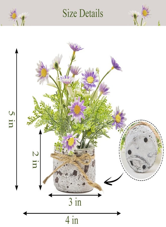 Fuxdre Daisy Artificial Flowers in Cement Vases 2Pcs,Daisies Faux Flowers Farmhouse Home Coffee Table Bookshelf Office Desk Decorations Kitchen Dining Room Fake Plants Indoor(Purple) - Image 2
