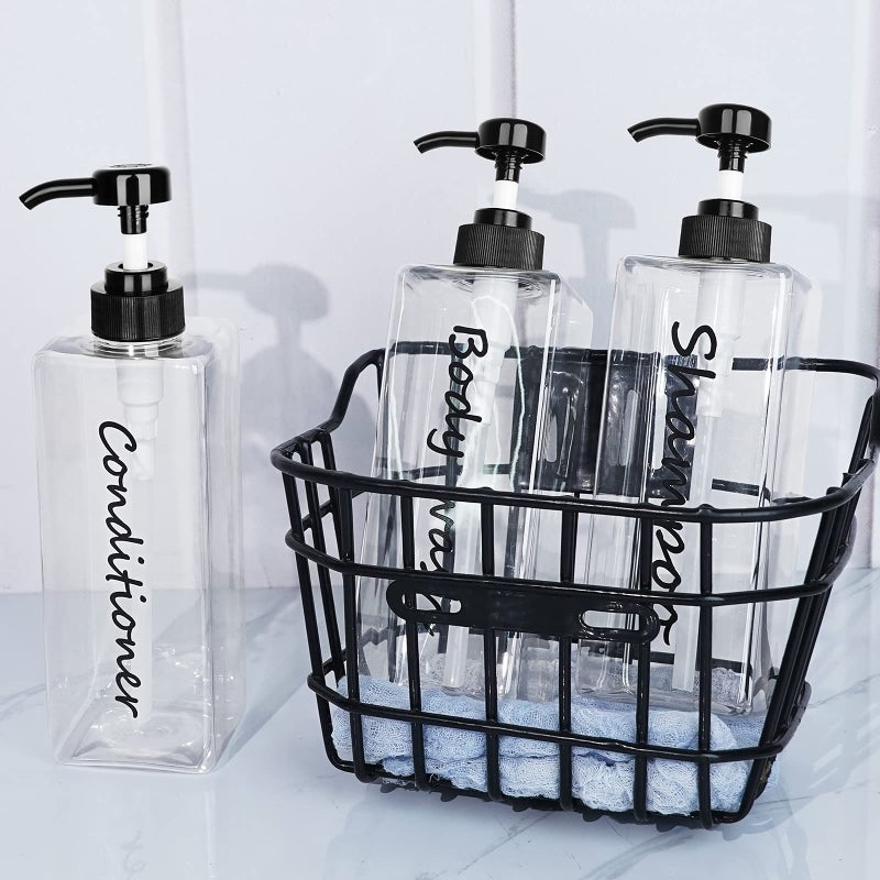 DIDROOM Shampoo Dispenser - Refillable Shampoo and Conditioner Bottles (Clear, Set of 3, 21oz) - Modern Shampoo Bottles for Shower Soap - Empty Shampoo Conditioner Body Wash Dispenser Set - for Bathroom - Image 4