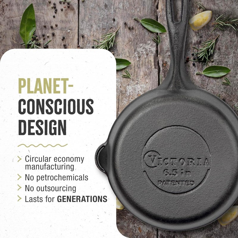 Victoria 6.5 Inch Mini Cast Iron Skillet. Small Frying Pan,Seasoned with 100% Kosher Certified Non-GMO Flaxseed Oil (SKL-206) - Image 5
