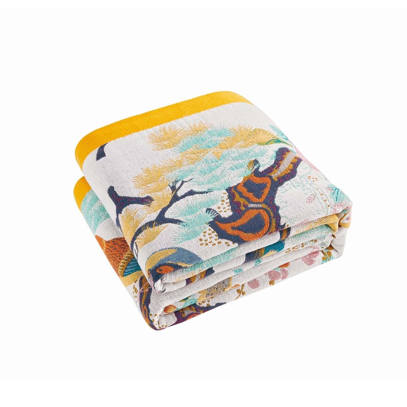 XIBLC Fall Throw Blanket for Couch, Yellow Boho Decorative Throw Blanket, 100% Cotton Muslin Breathable Woven Farmhouse Blankets Quilt, 50"x60" Reversible Lightweight Blankets Bohemian Throw Quilt - Image 1