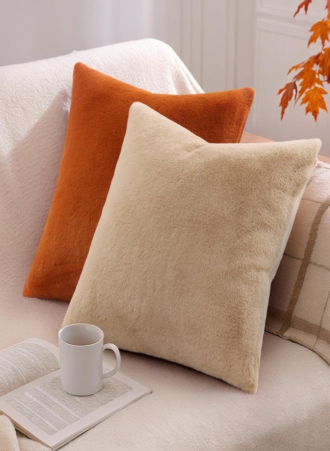 Pallene أغطية وسائد بالين من الفرو الصناعي الفاخر، مقاس 18×18 بوصة، طقم من قطعتين، أغطية وسائد فاخرة ناعمة ومريحة للزينة، مناسبة للأريكة وغرفة المعيشة، لون صدئ - Image 5