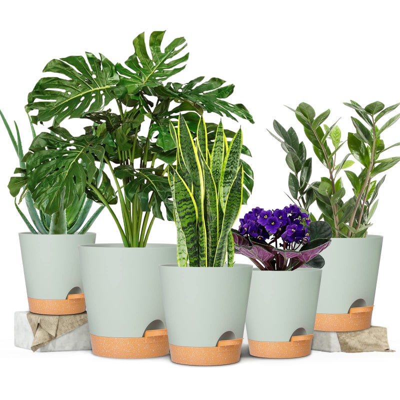 GARDIFE Plant Pots 7/6.5/6/5.5/5 Inch Self Watering Planters with Drainage Hole, Plastic Flower Pots, Nursery Planting Pot for All House Plants, African Violet, Flowers, and Cactus,Green - Image 2