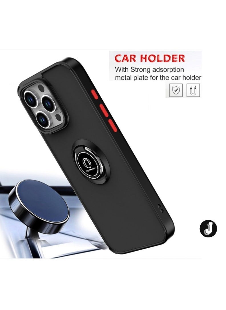 JAJEEK iPhone 16 Case Cover – Blue Matte Shockproof Bumper with Metal Ring Holder Kickstand & Car Magnetic Mount - Image 3