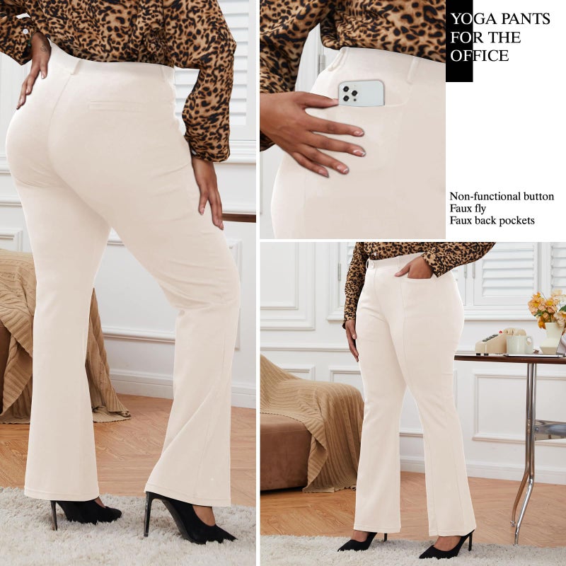 DGD Wrinkle-Free Stretch Dress Pants Plus Size for Women Pull-on Pant Ease into Comfort Office Pant Beige 3XL - Image 3