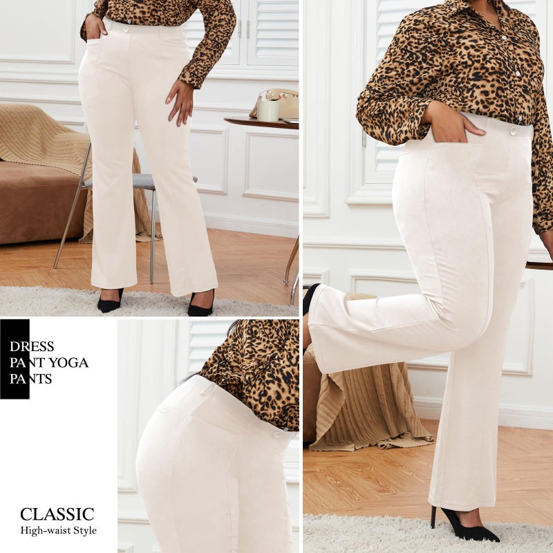 DGD Wrinkle-Free Stretch Dress Pants Plus Size for Women Pull-on Pant Ease into Comfort Office Pant Beige 3XL - Image 4