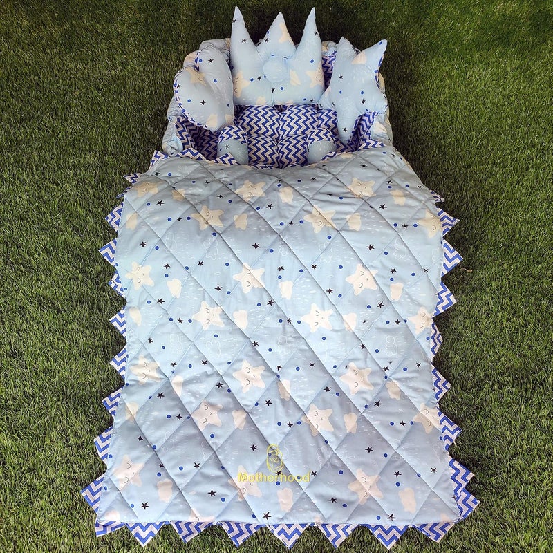 MOTHERHOOD MOTHERHOOD Rectangle Baby Tub Bed with 5 pc Baby Pillow and 1 Large Baby Blanket Luxury UltraSoft Comfortable Baby Mattress Bed Sleeper Bedding Set coSleeper for Newborn to Toddlers Sky - Image 1