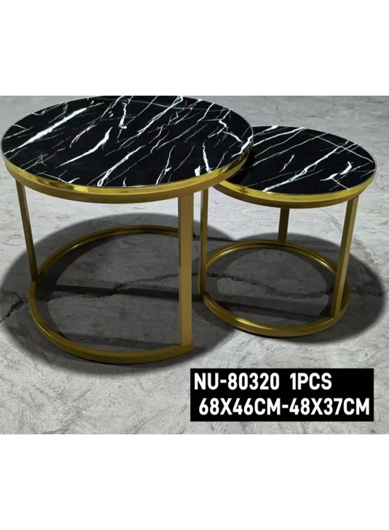 DubaiGallery طاولات طعام عصرية لغرفة المعيشة - قاعدة ذهبية (68x46 سم + 48x37 سم) - Image 1