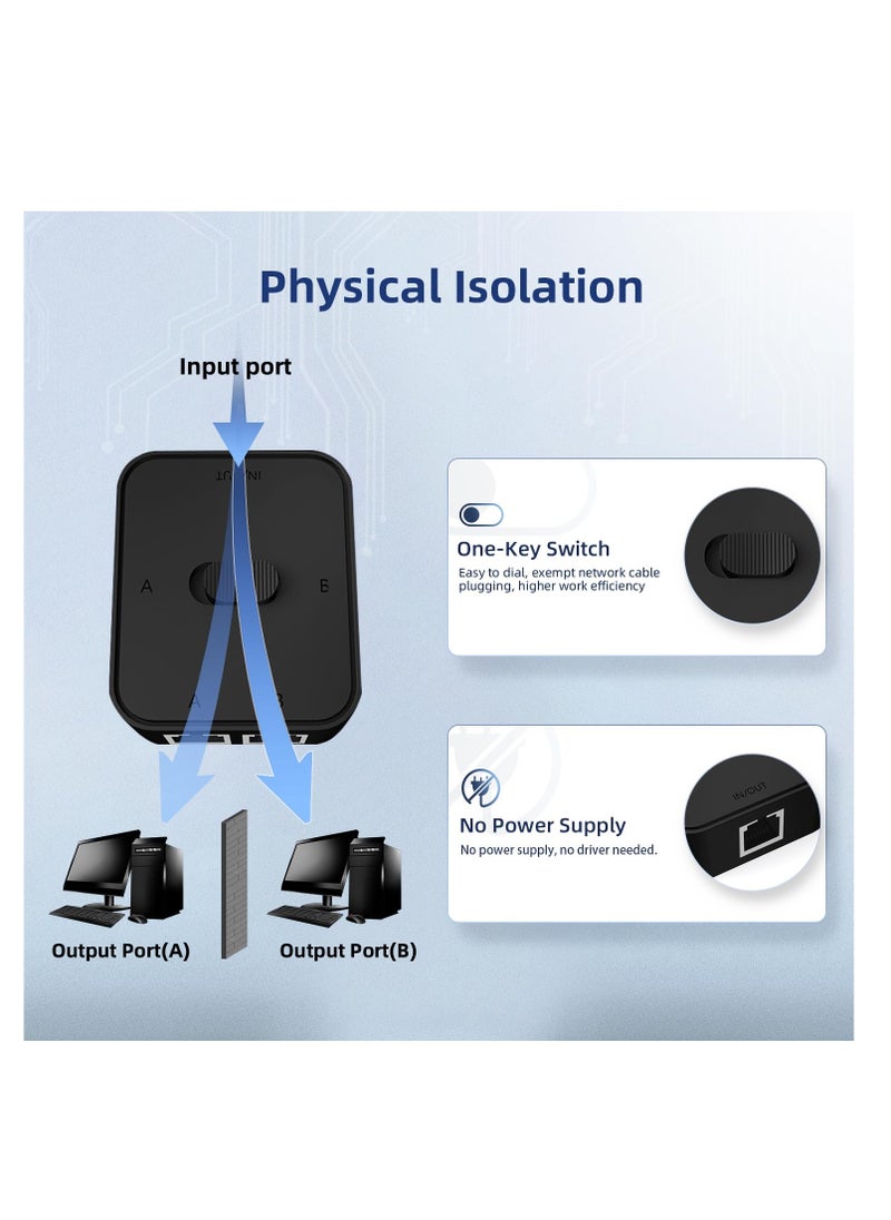 Generic - Gigabit Ethernet Switch, Passive Network Selector, A/B Input/Output for Home or Office, Manual Bidirectional Splitter, No Power Needed, Ideal for Network Hub Use. - Image 1