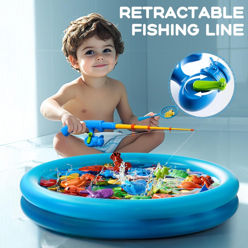 LILYBUDS Magnetic Fishing Pool Toys Game for Kids Toddlers 3-5 4-8, Fishing Water Table Bathtub Toy with Inflatable Pool Pole Rod Net Plastic Floating Fish, Water Bath Pool Outdoor Toys for Kids Toddlers Baby - Image 4
