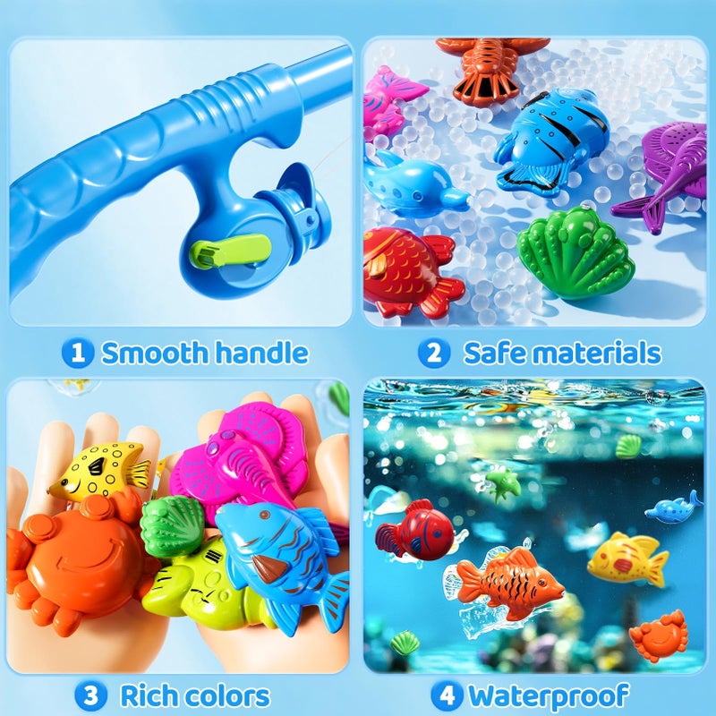 LILYBUDS Magnetic Fishing Pool Toys Game for Kids Toddlers 3-5 4-8, Fishing Water Table Bathtub Toy with Inflatable Pool Pole Rod Net Plastic Floating Fish, Water Bath Pool Outdoor Toys for Kids Toddlers Baby - Image 5