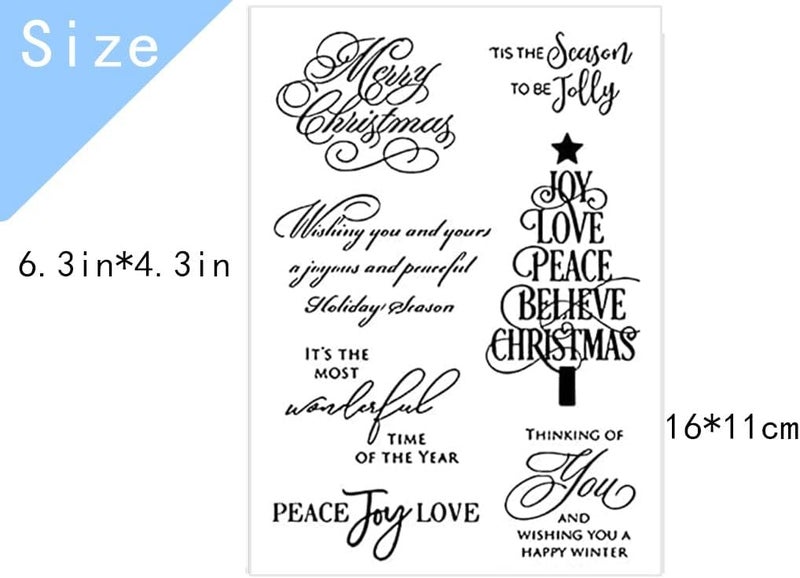 IRIDESCENT Merry Christmas Blessing Words Clear Stamps for Card Making Decoration DIY Scrapbooking,Graceful Handwriting Tree Album Decorative Silicon Stamp Crafts - Image 1