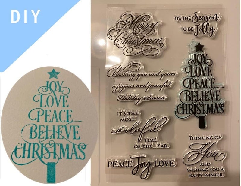 IRIDESCENT Merry Christmas Blessing Words Clear Stamps for Card Making Decoration DIY Scrapbooking,Graceful Handwriting Tree Album Decorative Silicon Stamp Crafts - Image 2