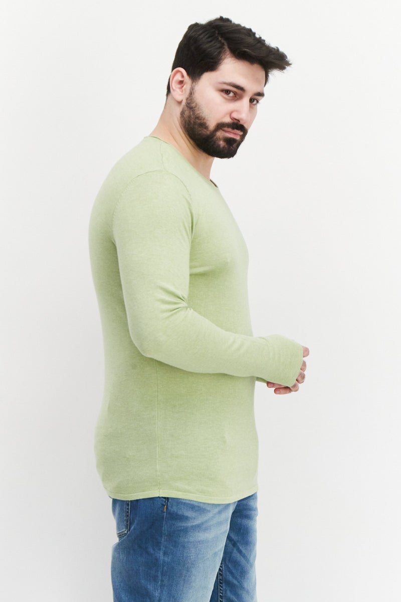 Selected Homme Men Crew Neck Long Sleeve Heather T-Shirt, Light Green - Image 2