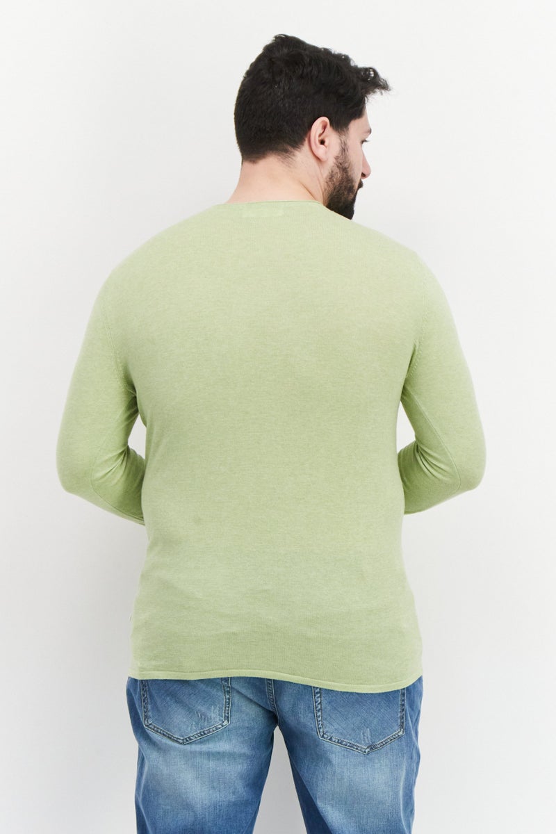 Selected Homme Men Crew Neck Long Sleeve Heather T-Shirt, Light Green - Image 3
