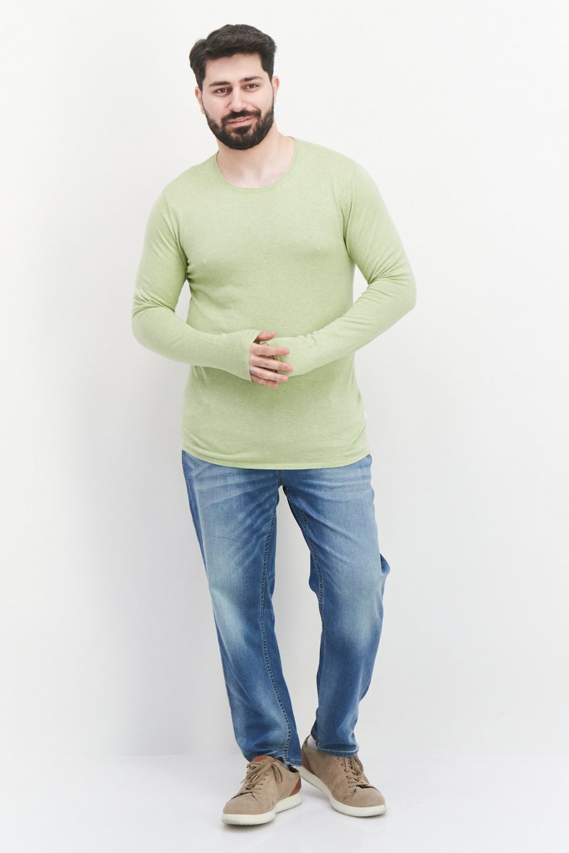 Selected Homme Men Crew Neck Long Sleeve Heather T-Shirt, Light Green - Image 4