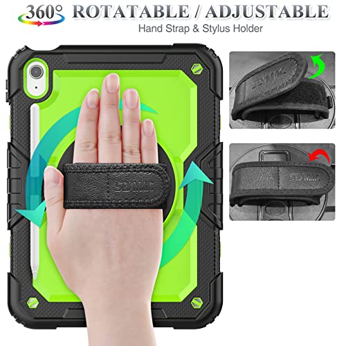 SEYMAC stock Case for iPad (A16) 11th/10th Generation 11''/10.9'' 2025/2022, Full-Body Drop Protection Case with Screen Protector &360° Rotate Hand Strap/Stand, Green+Black - Image 2