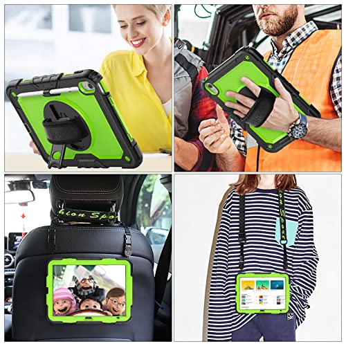 SEYMAC stock Case for iPad (A16) 11th/10th Generation 11''/10.9'' 2025/2022, Full-Body Drop Protection Case with Screen Protector &360° Rotate Hand Strap/Stand, Green+Black - Image 4