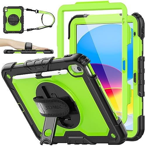 SEYMAC stock Case for iPad (A16) 11th/10th Generation 11''/10.9'' 2025/2022, Full-Body Drop Protection Case with Screen Protector &360° Rotate Hand Strap/Stand, Green+Black - Image 1