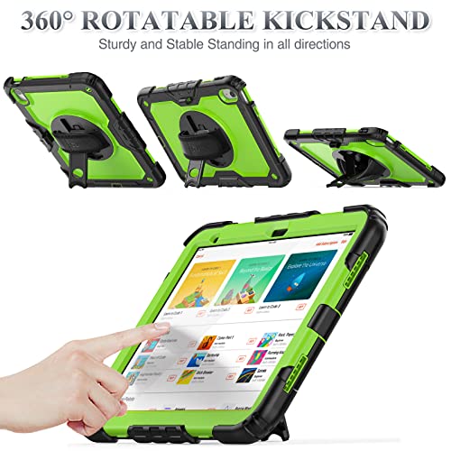 SEYMAC stock Case for iPad (A16) 11th/10th Generation 11''/10.9'' 2025/2022, Full-Body Drop Protection Case with Screen Protector &360° Rotate Hand Strap/Stand, Green+Black - Image 3