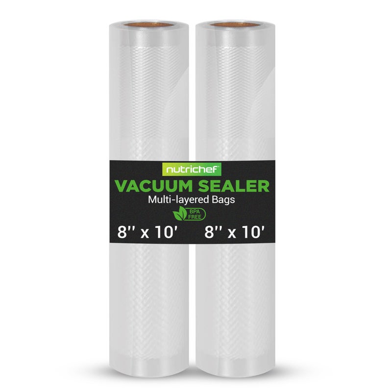 NutriChef Vacuum Sealer Bags 8x10 Rolls 2 Pack Food Saver Seal a Meal Commercial Grade Heavy Duty Wrinkle Free Keeps Produce Fresh Ideal for Storage Meal Prep Sous Vide Cooking