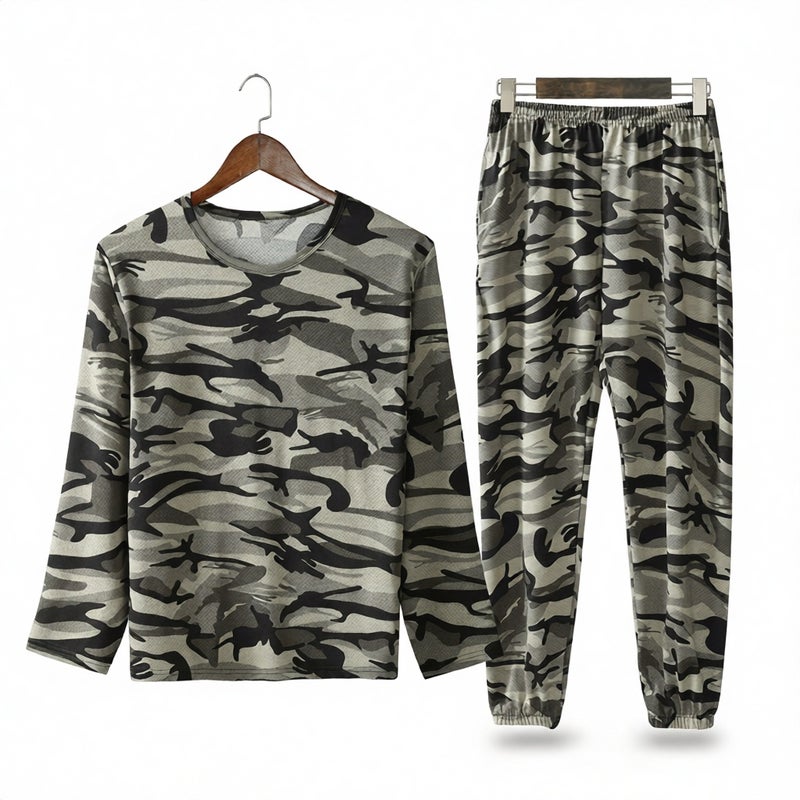 Men's Long Sleeve Camo Tracksuit Set Lightweight Stretch Jogger Pants Breathable T-Shirt