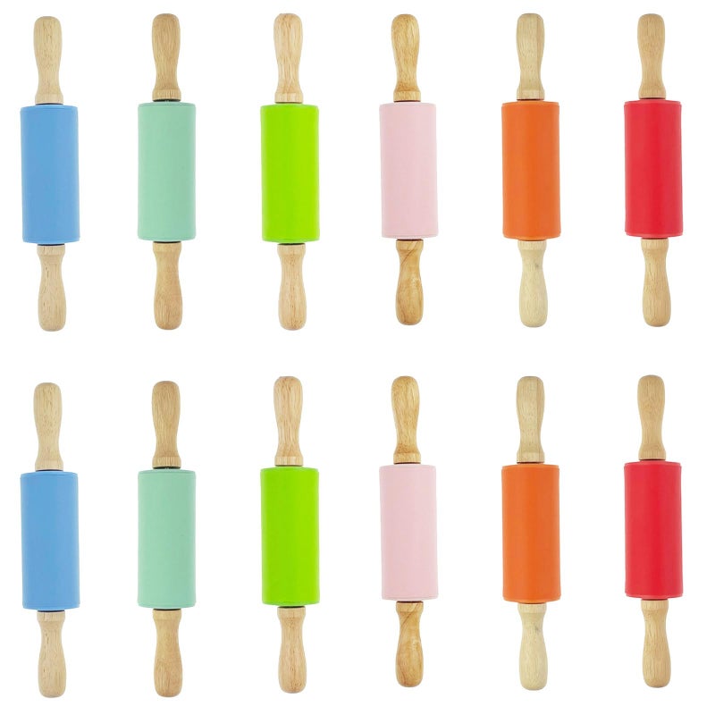 Zelerdo 12 Pack Mini Small Rolling Pin 9 Inch Kids Rolling Pin Wooden Handle for Home Kitchen