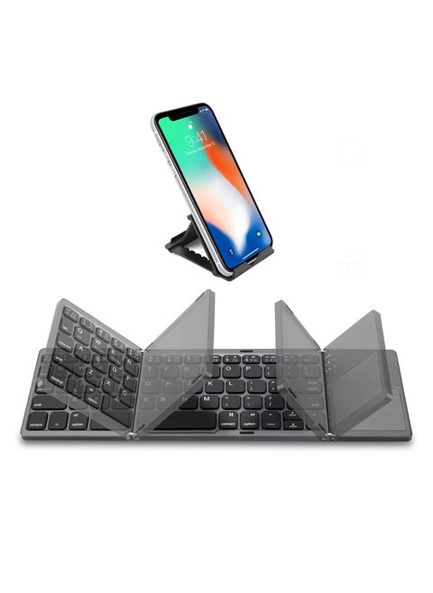 Foldable Bluetooth Keyboard, KASTWAVE Pocket Size Portable Mini BT Wireless Keyboard with Touchpad for Android, Windows, PC, Tablet, with Rechargeable Li-ion Battery - Dark Gray