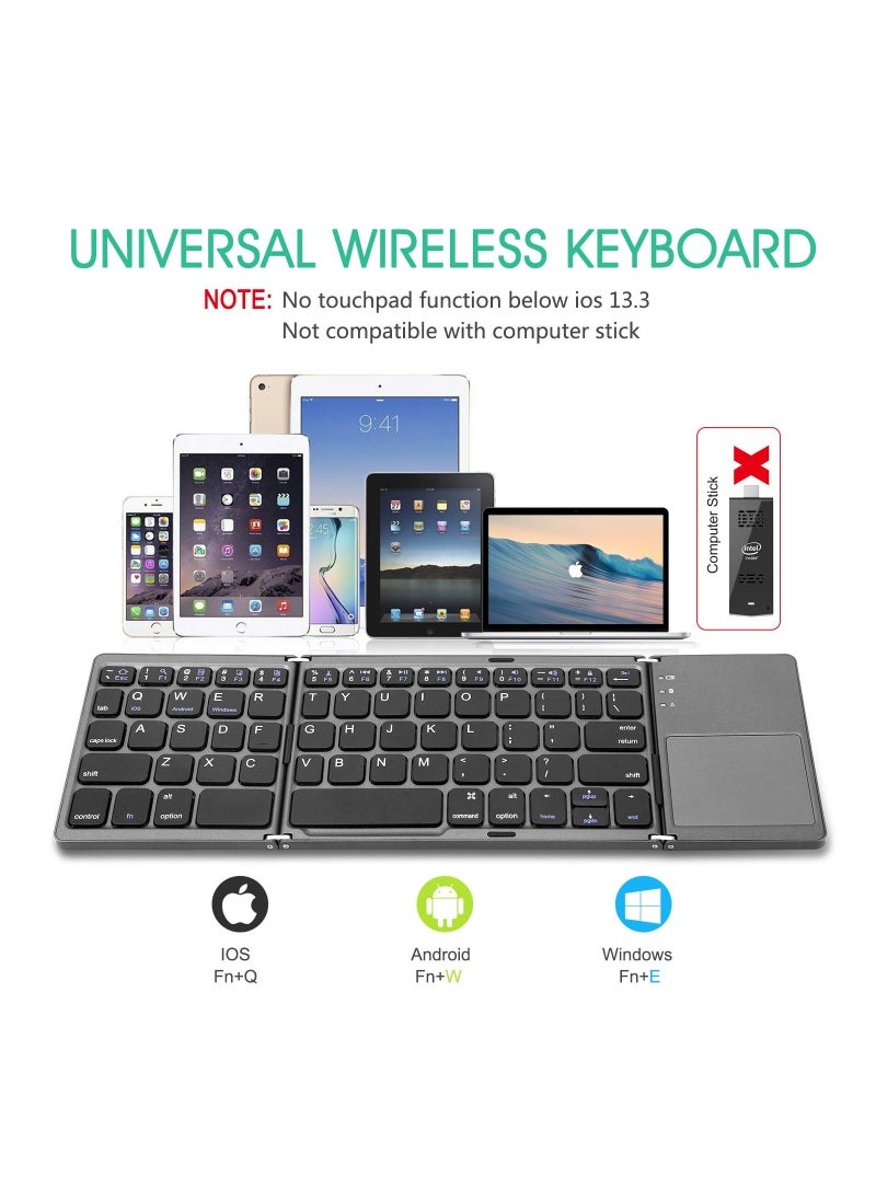 Foldable Bluetooth Keyboard, KASTWAVE Pocket Size Portable Mini BT Wireless Keyboard with Touchpad for Android, Windows, PC, Tablet, with Rechargeable Li-ion Battery - Dark Gray