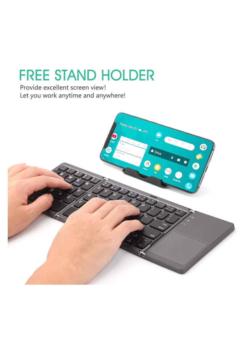 Foldable Bluetooth Keyboard, KASTWAVE Pocket Size Portable Mini BT Wireless Keyboard with Touchpad for Android, Windows, PC, Tablet, with Rechargeable Li-ion Battery - Dark Gray