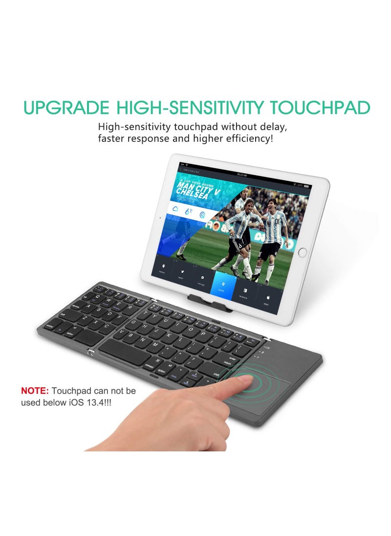 Foldable Bluetooth Keyboard, KASTWAVE Pocket Size Portable Mini BT Wireless Keyboard with Touchpad for Android, Windows, PC, Tablet, with Rechargeable Li-ion Battery - Dark Gray