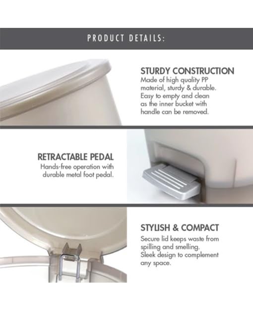 RELEMTRA Trash Can with Lid9L PLastic Outdoor Dog Poop Garbage CanFarmhouse Retro Metal Waste Bin wStep Pedal for Bathroom Bedroom Office White - Image 5