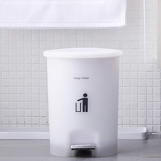 RELEMTRA Trash Can with Lid9L PLastic Outdoor Dog Poop Garbage CanFarmhouse Retro Metal Waste Bin wStep Pedal for Bathroom Bedroom Office White - Image 1