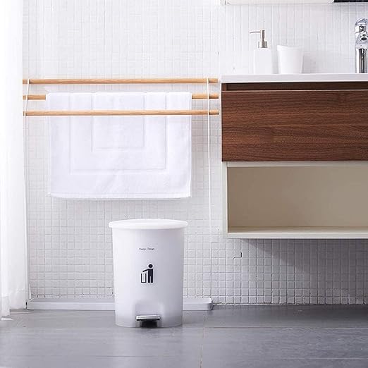 RELEMTRA Trash Can with Lid9L PLastic Outdoor Dog Poop Garbage CanFarmhouse Retro Metal Waste Bin wStep Pedal for Bathroom Bedroom Office White - Image 2