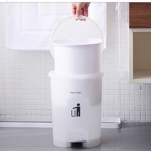 RELEMTRA Trash Can with Lid9L PLastic Outdoor Dog Poop Garbage CanFarmhouse Retro Metal Waste Bin wStep Pedal for Bathroom Bedroom Office White - Image 4