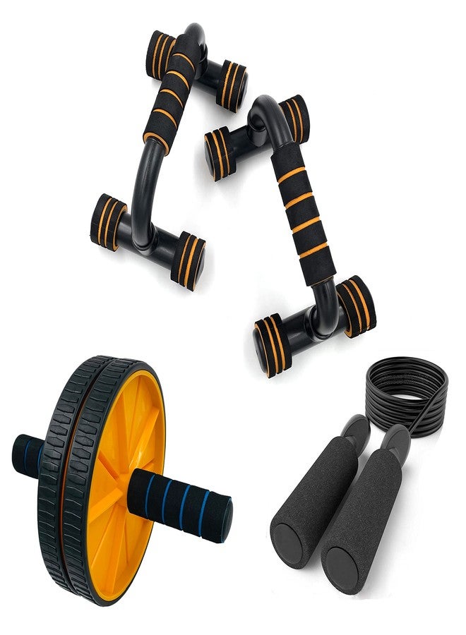 LIVOX Double Wheel Ab Roller with Push up Bar Stand and Skipping Rope for Men and Women Exercise Workout Equipment for Home Gym Set Combo (Multi, Combo of 3) - Image 1