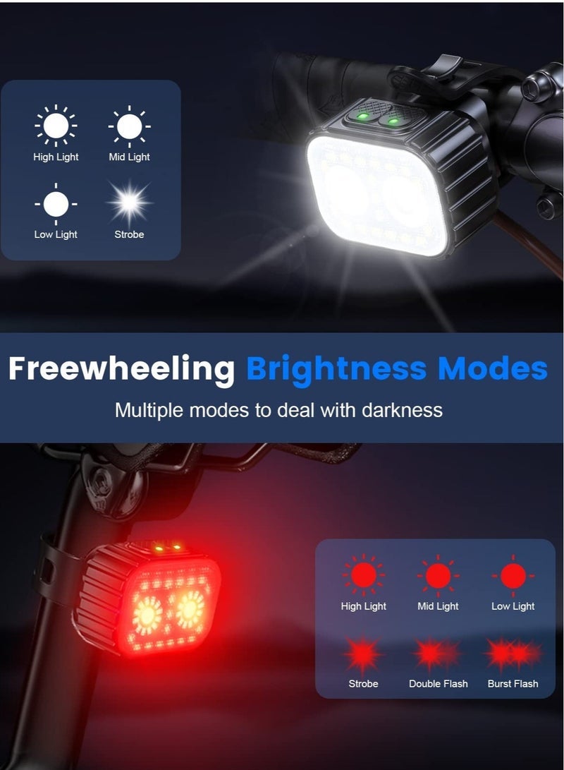 Captaintech Lights for Night Riding, Ultra Bright Rechargeable Bike Light Front and Back, IPX6 Waterproof Bicycle Light Headlight and Tail Light Set, 8/12 Modes, 58Hrs Runtime, Easy to Install - Image 2