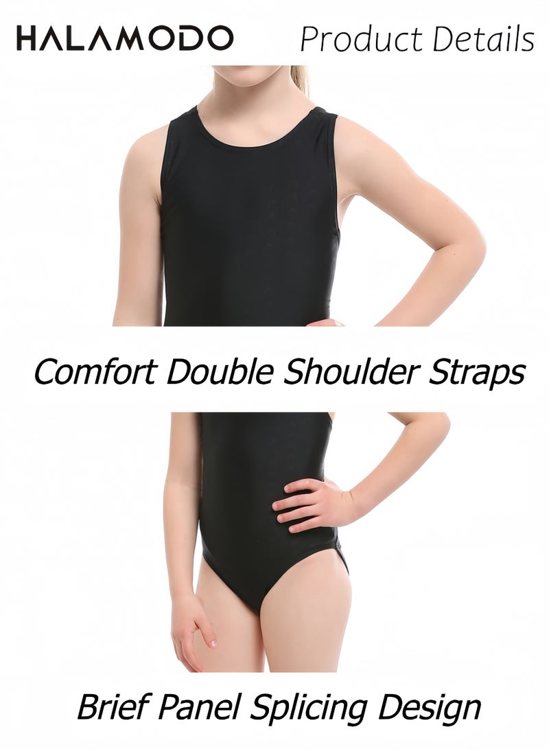 Halamodo Girls Sleeveless Leotard, Stretchy Solid Black Gymnastics Bodysuit, Breathable Ballet Dance Training Jumpsuit for Kids Practice Wear - Image 2