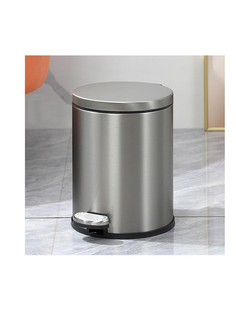 Generic - Stainless Steel Double Layer Dustbin with Pedal and Lid For Bathroom Kitchen,Silent Lidded Trash Bin,Fingerprint-Proof Modern Garbage Can,Round Bucket with Handle for Home Office (Grey, 8L) - Image 1